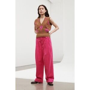 GANNI LOOSE FIT MID WAIST PLEATED PANTS carmine pink size 38